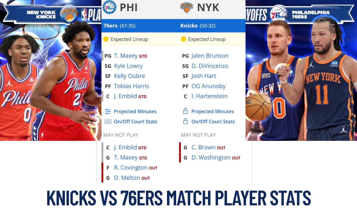 knicks vs 76ers match player stats