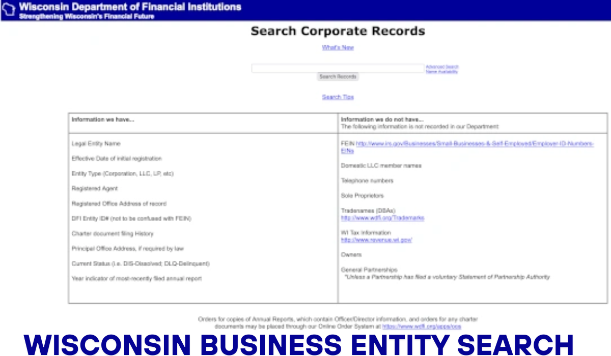 wisconsin business entity search