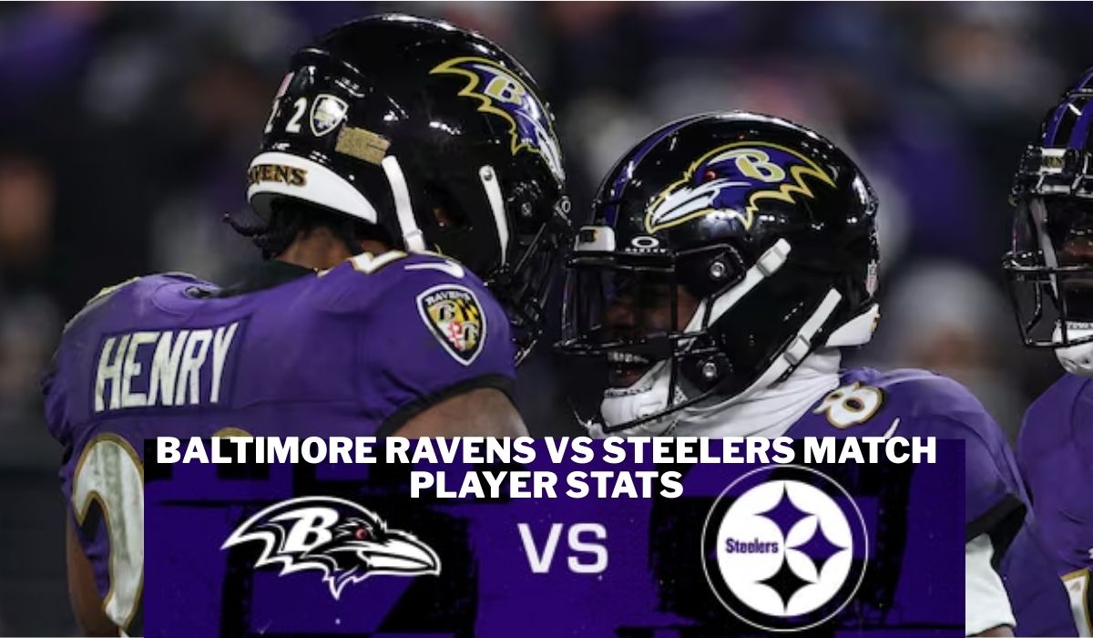 A graphic for a football match stats recap. The text "BALTIMORE RAVENS VS STEELERS MATCH" is prominent, with the word "VS" stylized in the center. The title "PLAYER STATS" appears below, indicating the graphic contains statistical information. The word "HEMKI" is featured at the top, likely representing the creator, brand, or platform presenting the data. Baltimore Ravens vs Steelers Match Player Stats.