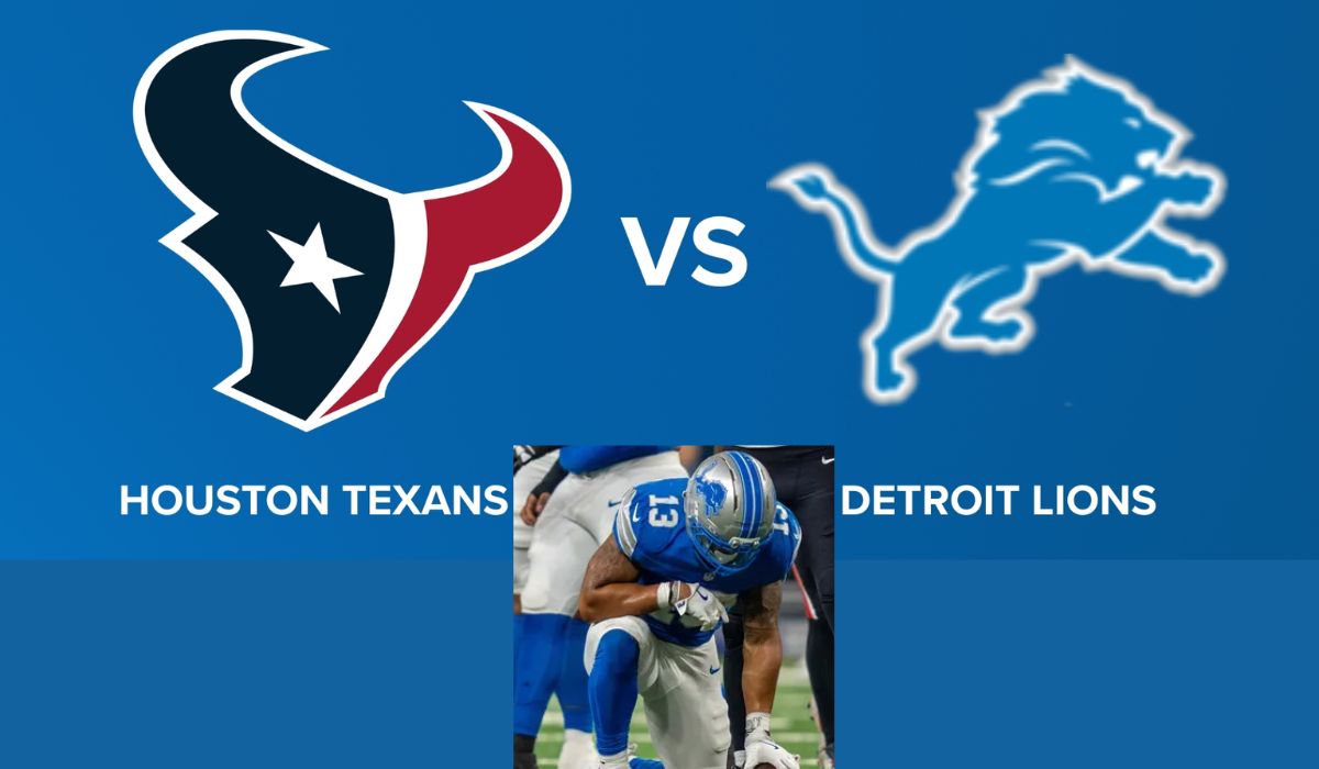 Houston Texans vs Detroit Lions match player stats image with logos and Lions player.